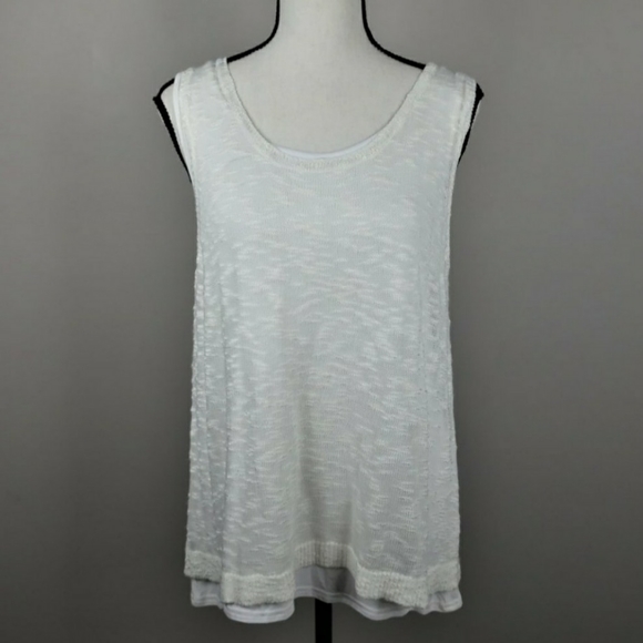 NWT Kensie Off White Double Layer Tank Size Large - Picture 2 of 12